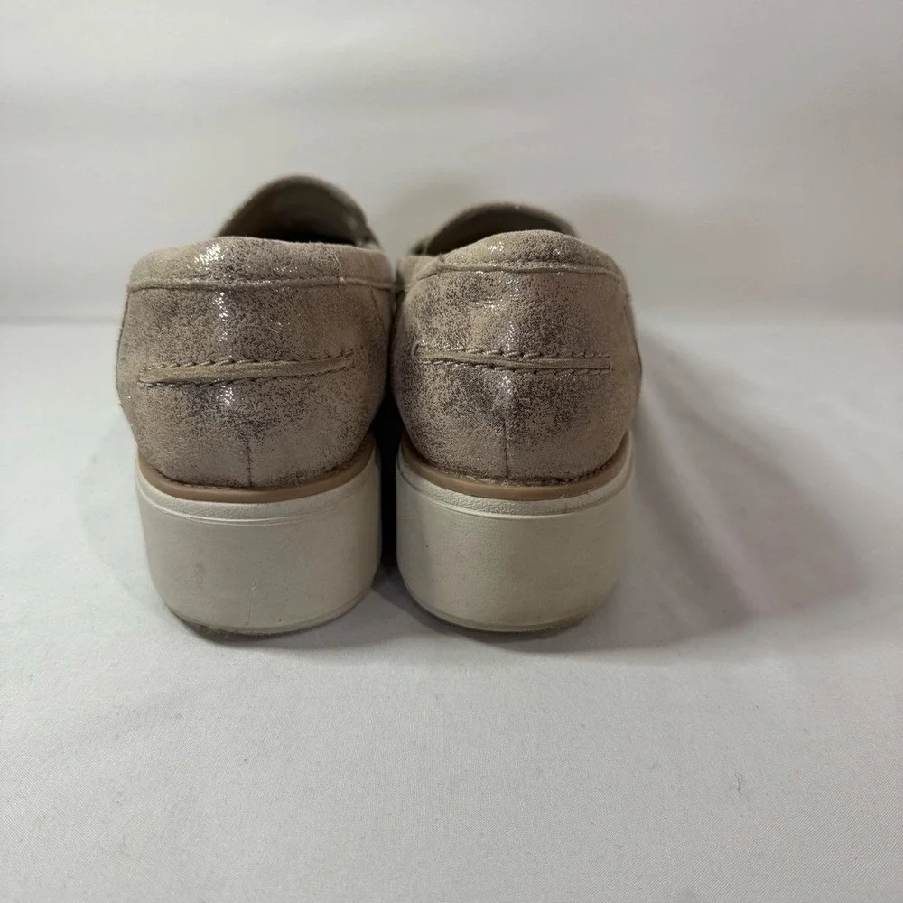Clarks Sharon Ranch Penny Loafer Platform Suede Gold Pewter  Metallic‎ Size 9